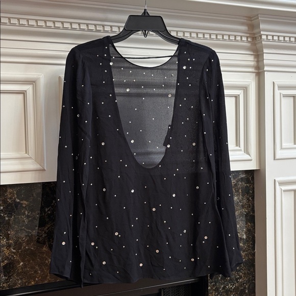Zara sparkly black studded open back long sleeve top sz.S - Picture 6 of 16
